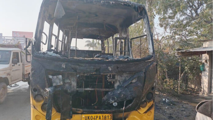 Fire broke out in a bus carrying children to school
