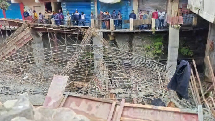 The roof of the under-construction bus station collapsed